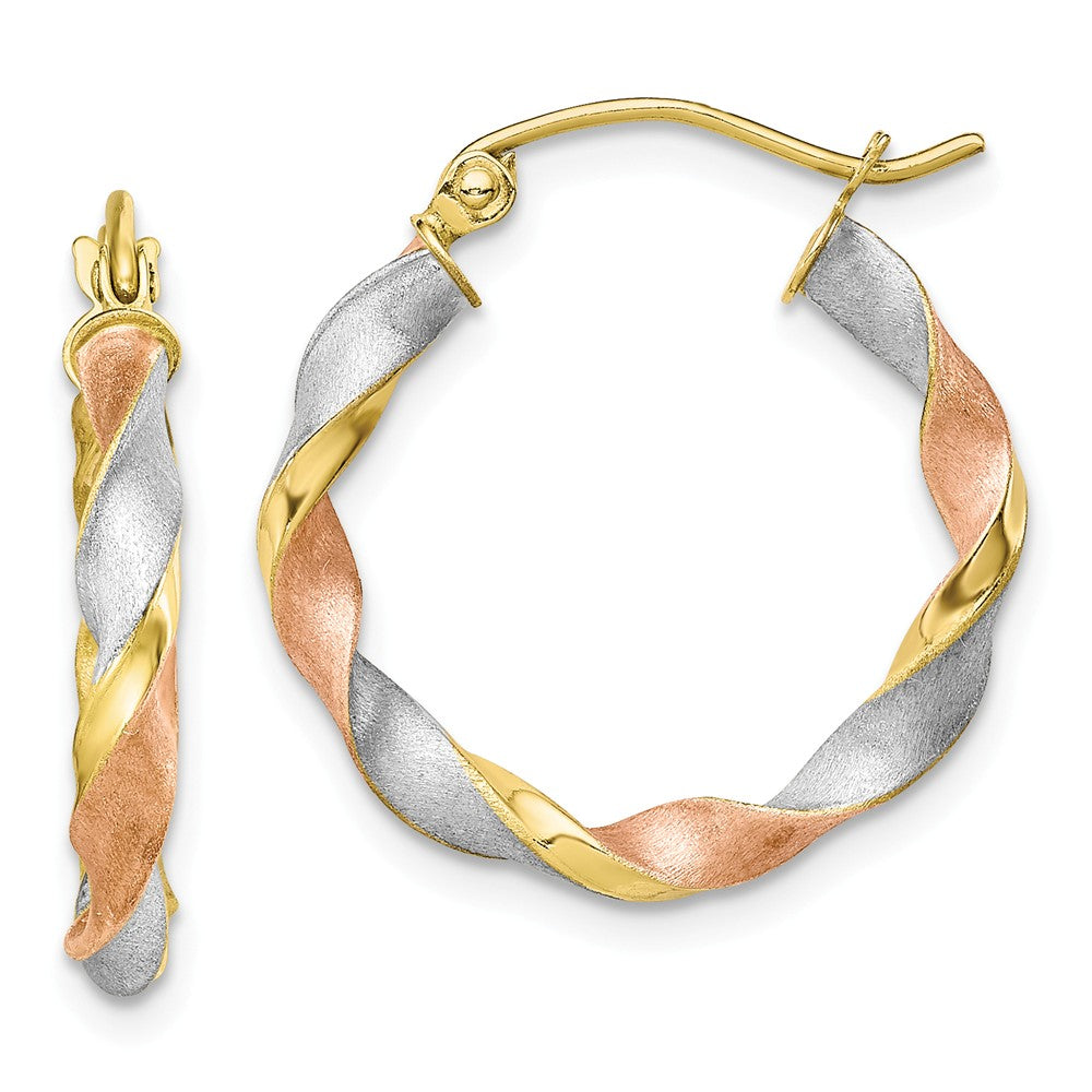 Million Charms 10k White & Rose Rhodium Satin Twisted Hoop Earrings, 22.65mm x 20.87mm