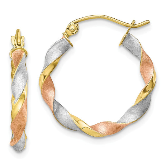 Million Charms 10k White & Rose Rhodium Satin Twisted Hoop Earrings, 22.65mm x 20.87mm