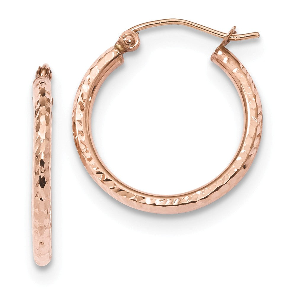 Million Charms 10k Rose Gold Textured Polished Hoop Earrings, 21.1mm x 19.92mm