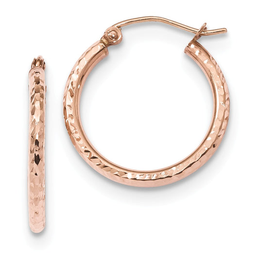 Million Charms 10k Rose Gold Textured Polished Hoop Earrings, 21.1mm x 19.92mm