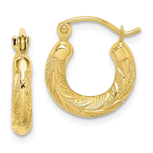 Million Charms 10k Yellow Gold Fancy Small Hoop Earrings, 8mm x 3mm