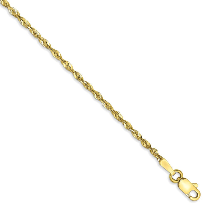 Million Charms 10k Yellow Gold 1.8mm Diamond-Cut Extra-Lite Rope Chain, Chain Length: 9 inches