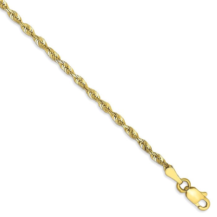 Million Charms 10k Yellow Gold 2.25mm Diamond-Cut Extra-Lite Rope Chain, Chain Length: 7 inches