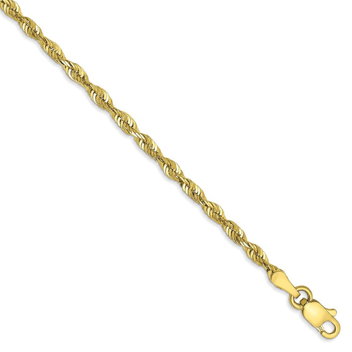 Million Charms 10k Yellow Gold 2.50mm Diamond-Cut Extra-Lite Rope Chain, Chain Length: 7 inches