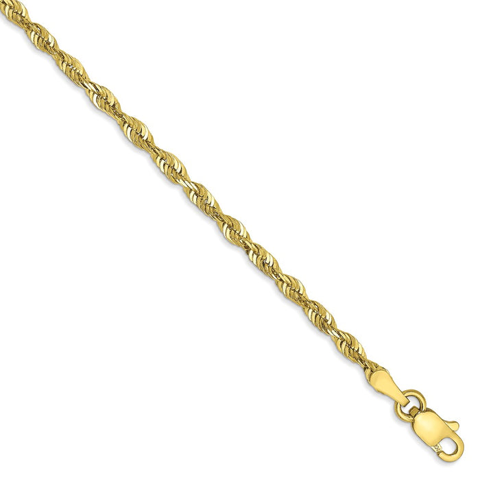 Million Charms 10k Yellow Gold 2.50mm Diamond-Cut Extra-Lite Rope Chain, Chain Length: 8 inches