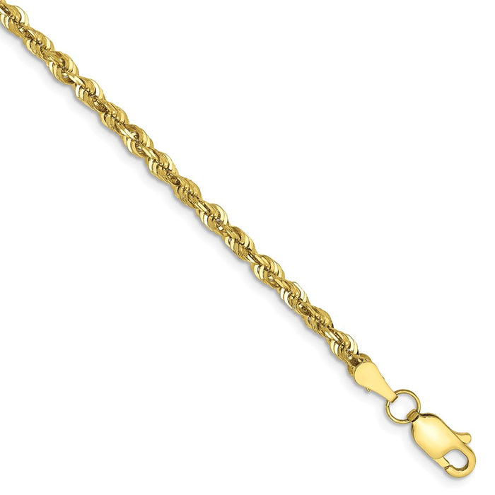 Million Charms 10k Yellow Gold 2.75mm Diamond-Cut Extra-Lite Rope Chain, Chain Length: 7 inches