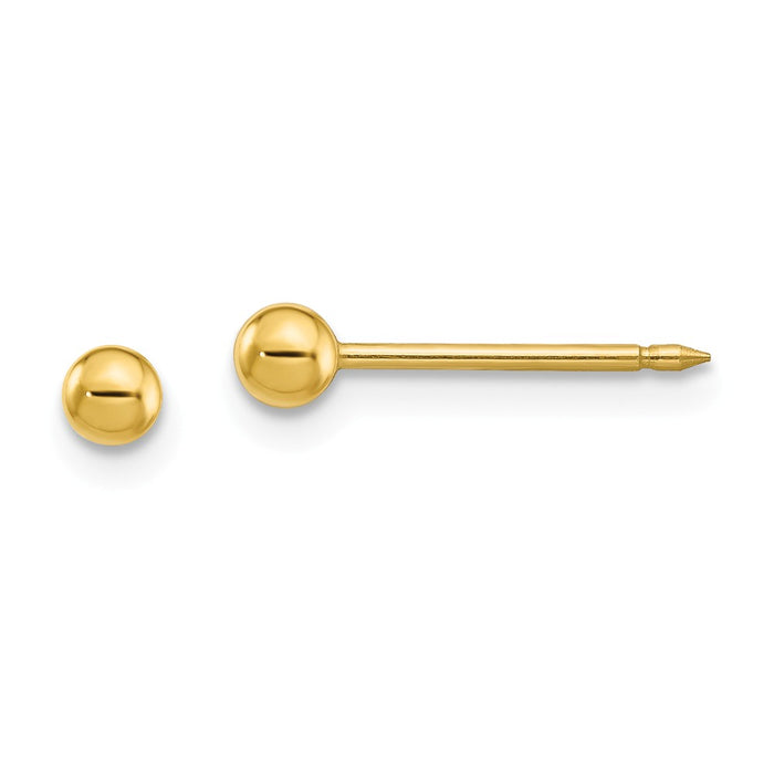 Inverness 24k Plated 3mm Ball Post Earrings, 3mm x 3mm