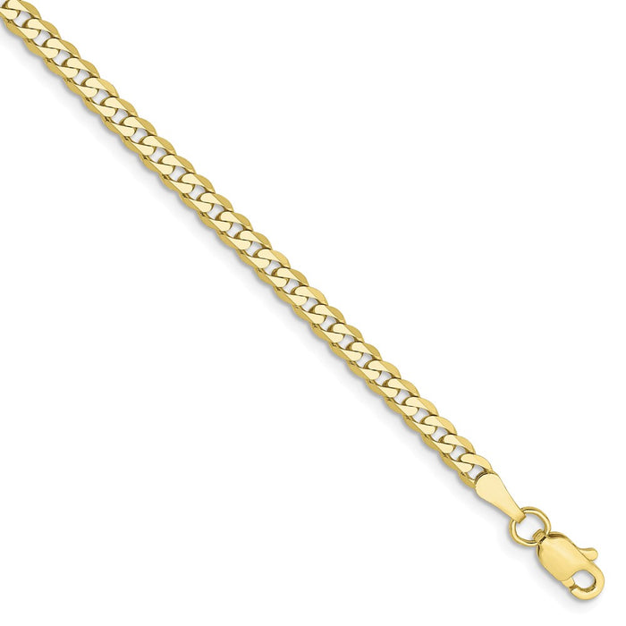 Million Charms 10k Yellow Gold 2.9mm Flat Beveled Curb Chain, Chain Length: 7 inches