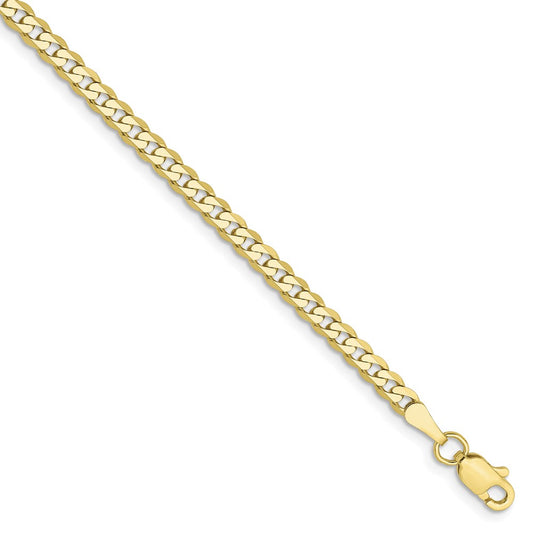 Million Charms 10k Yellow Gold 2.9mm Flat Beveled Curb Chain, Chain Length: 8 inches