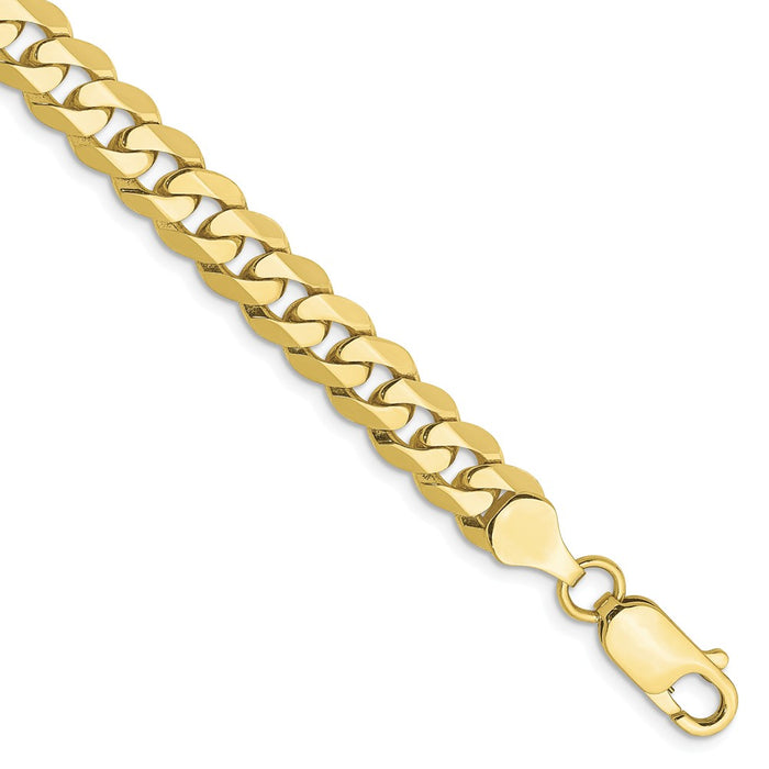 Million Charms 10k Yellow Gold 6.75mm Flat Beveled Curb Chain, Chain Length: 9 inches