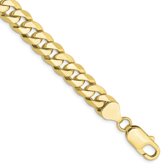 Million Charms 10k Yellow Gold 7.75mm Flat Beveled Curb Chain, Chain Length: 9 inches