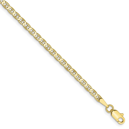 Million Charms 10k Yellow Gold 2.4mm Flat Anchor Chain, Chain Length: 9 inches