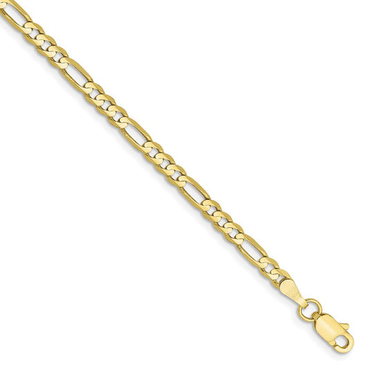 Million Charms 10k Yellow Gold 3.0mm Concave Figaro Chain, Chain Length: 7 inches