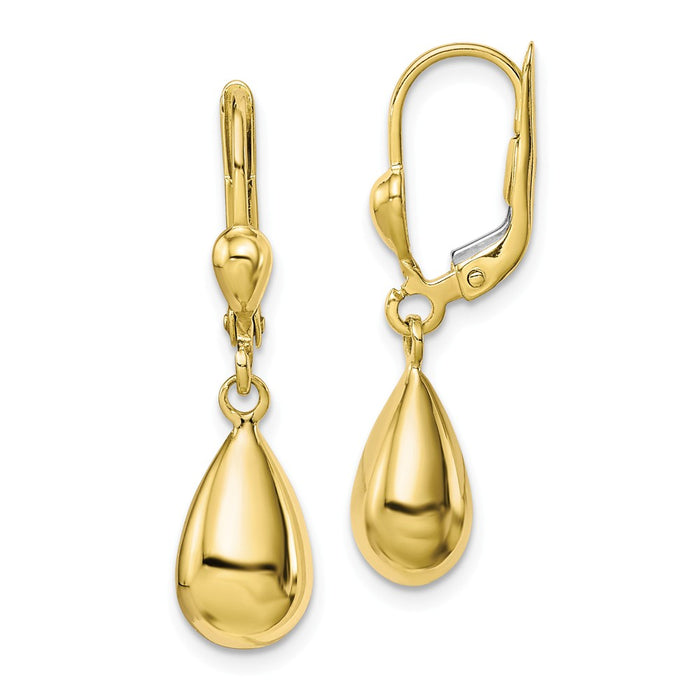 Million Charms 10k Yellow Gold Polished Fancy Dangle Leverback Earrings, 29mm x 7mm