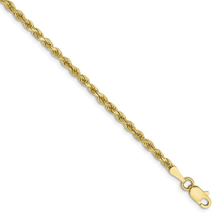 Million Charms 10k Yellow Gold 2.25mm Diamond-cut Rope Chain, Chain Length: 7 inches