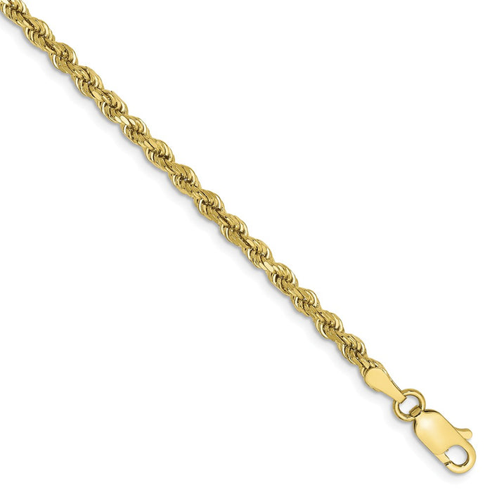 Million Charms 10k Yellow Gold 2.75mm Diamond-cut Rope Chain, Chain Length: 9 inches