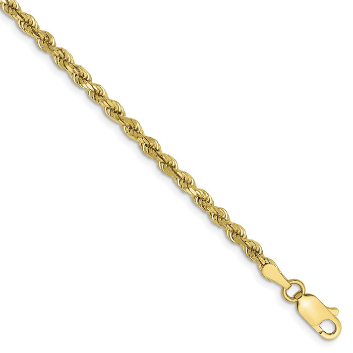 Million Charms 10k Yellow Gold 2.75mm Diamond-cut Rope Chain, Chain Length: 8 inches