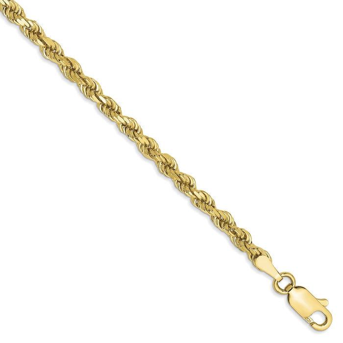 Million Charms 10k Yellow Gold 3.2mm Diamond-cut Rope Chain, Chain Length: 7 inches