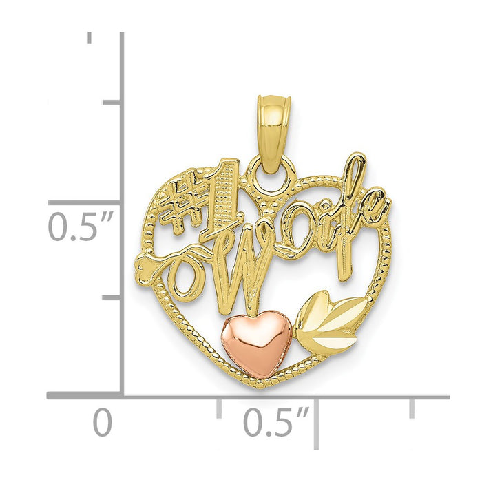 Million Charms 10K Two-Tone #1 Wife In Heart With Heart Pendant