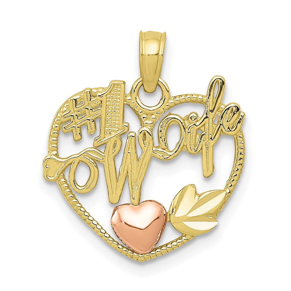 Million Charms 10K Two-Tone #1 Wife In Heart With Heart Pendant