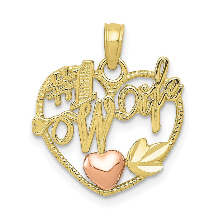 Million Charms 10K Two-Tone #1 Wife In Heart With Heart Pendant