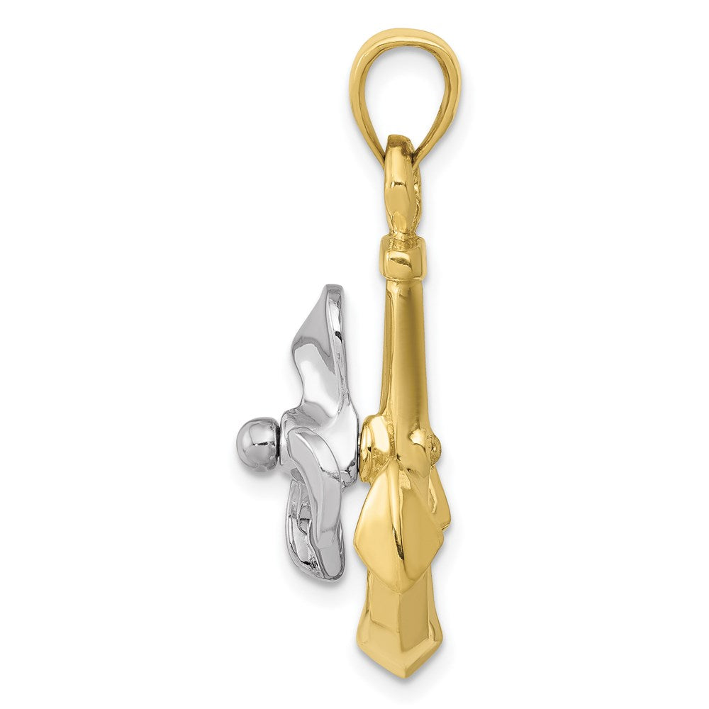 Million Charms 10K Two-Tone 3-D Nautical Anchor With Moveable Propeller Pendant