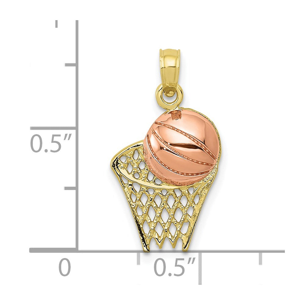 Million Charms 10K Two-Tone Sports Basketball Hoop With Ball Pendant
