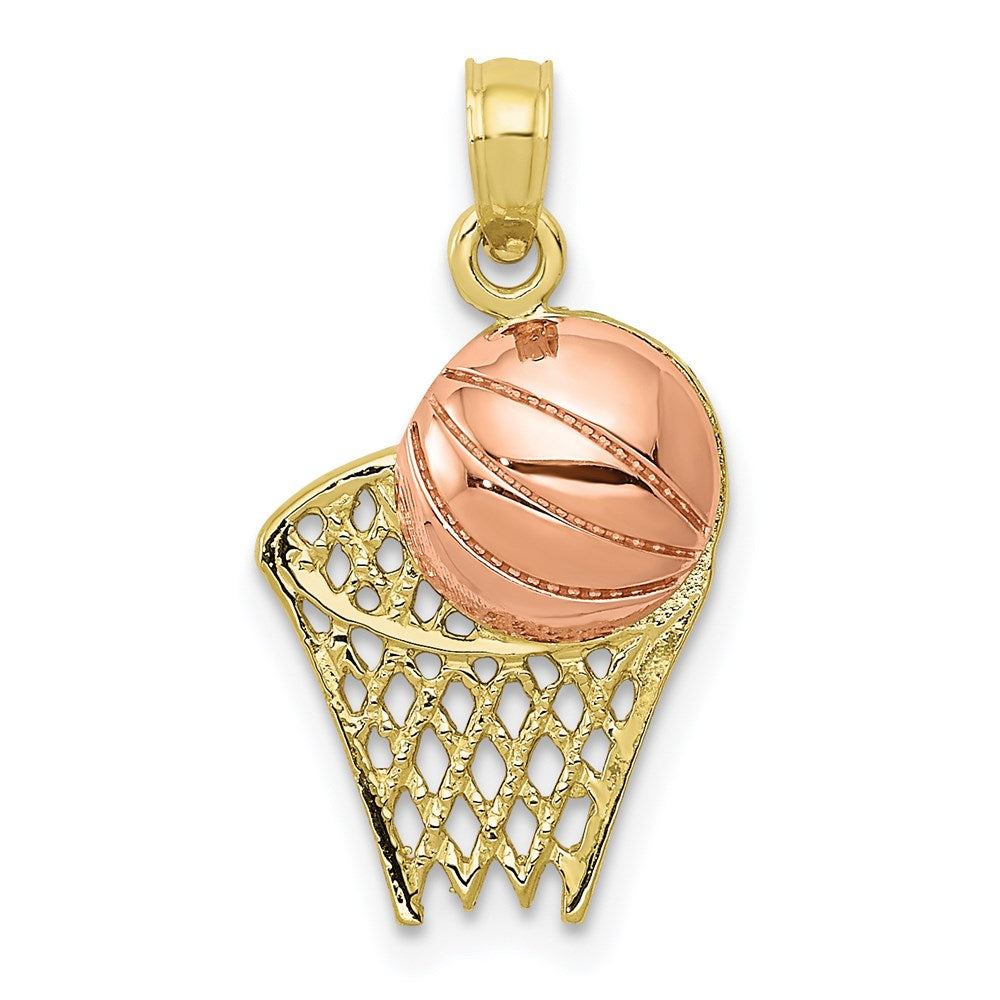 Million Charms 10K Two-Tone Sports Basketball Hoop With Ball Pendant