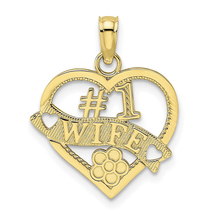 Million Charms 10K Yellow Gold Themed #1 Wife Heart Pendant