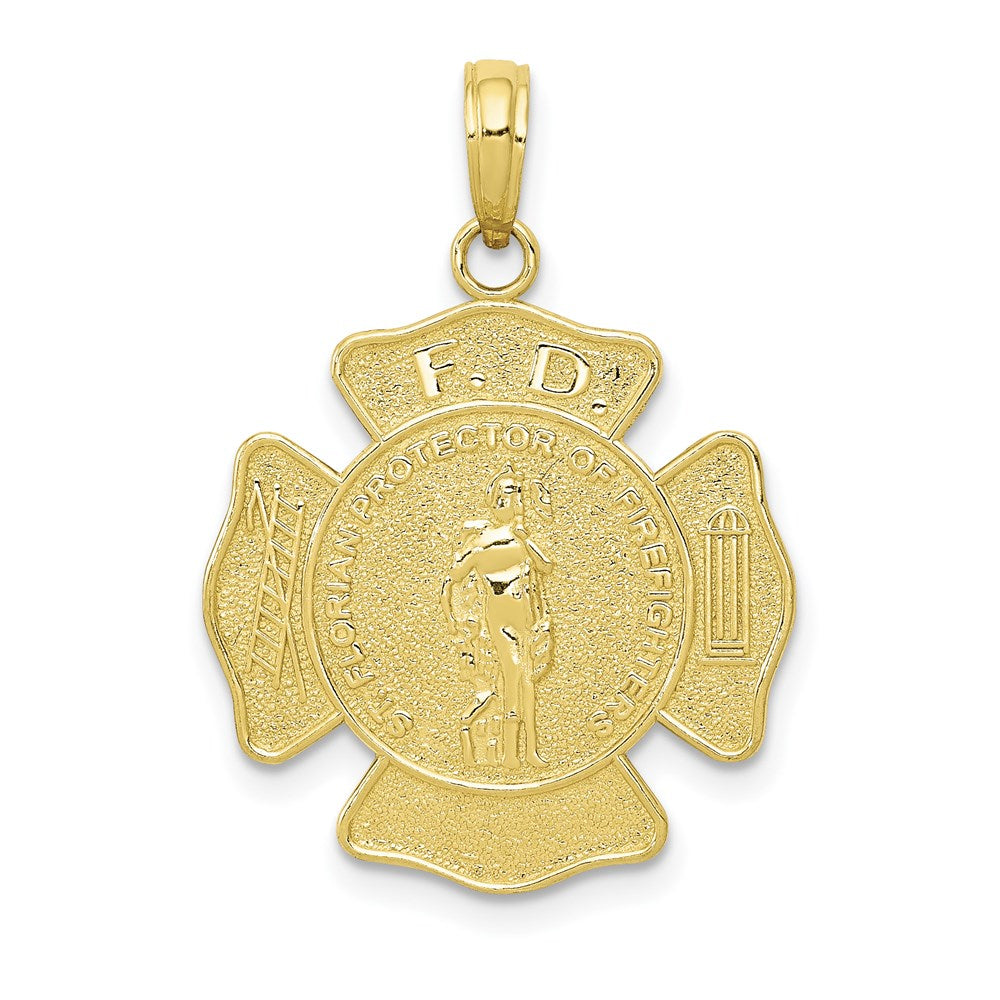 Million Charms 10K Yellow Gold Themed Religious Saint Florian Protect Us/Fire Dept. Pendant