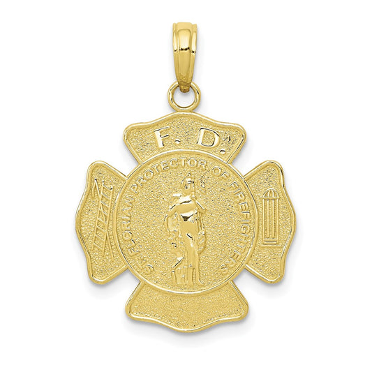 Million Charms 10K Yellow Gold Themed Religious Saint Florian Protect Us/Fire Dept. Pendant
