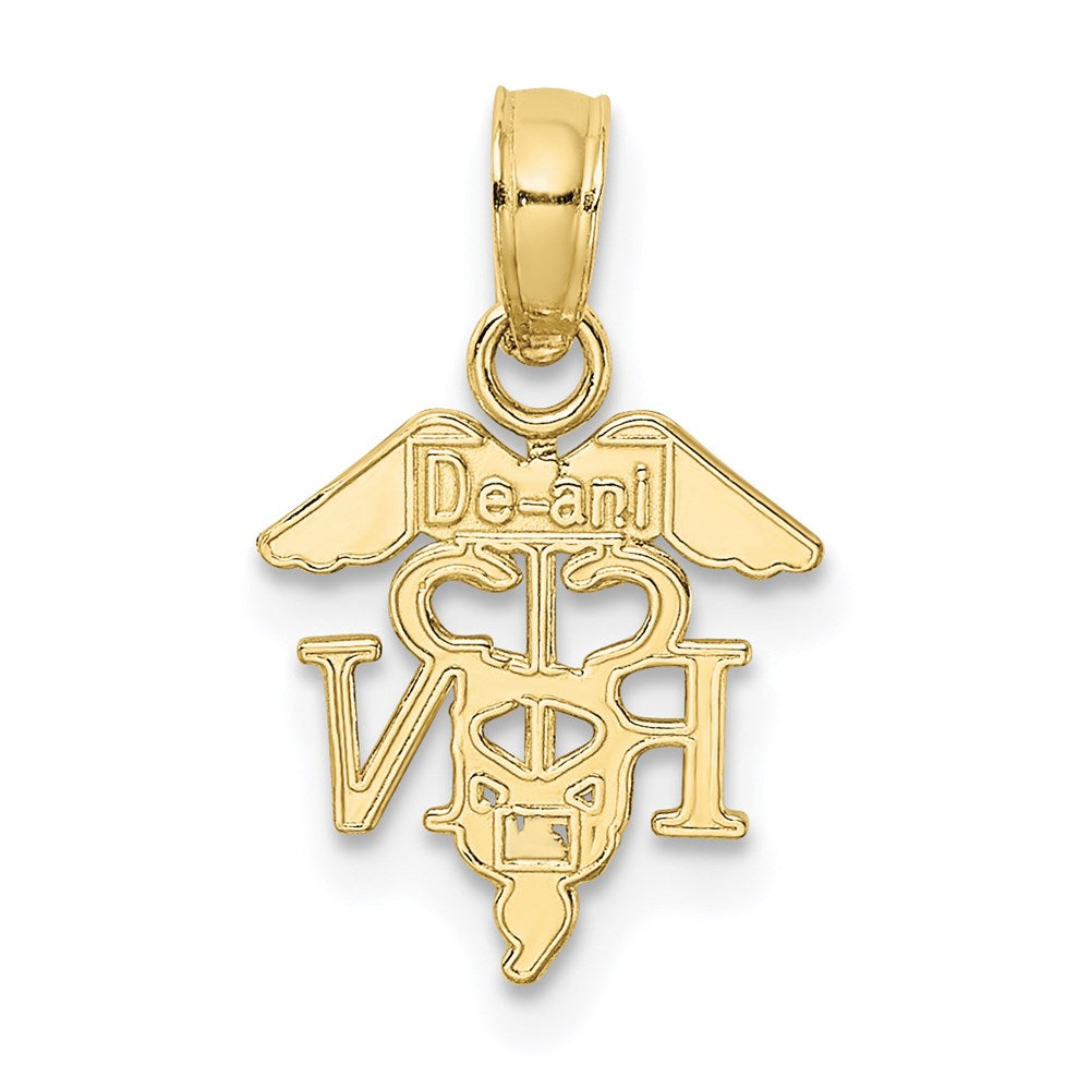 Million Charms 10K Yellow Gold Themed RN (Registered Nurse) Caduceus Pendant