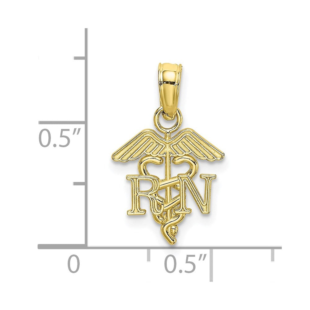 Million Charms 10K Yellow Gold Themed RN (Registered Nurse) Caduceus Pendant