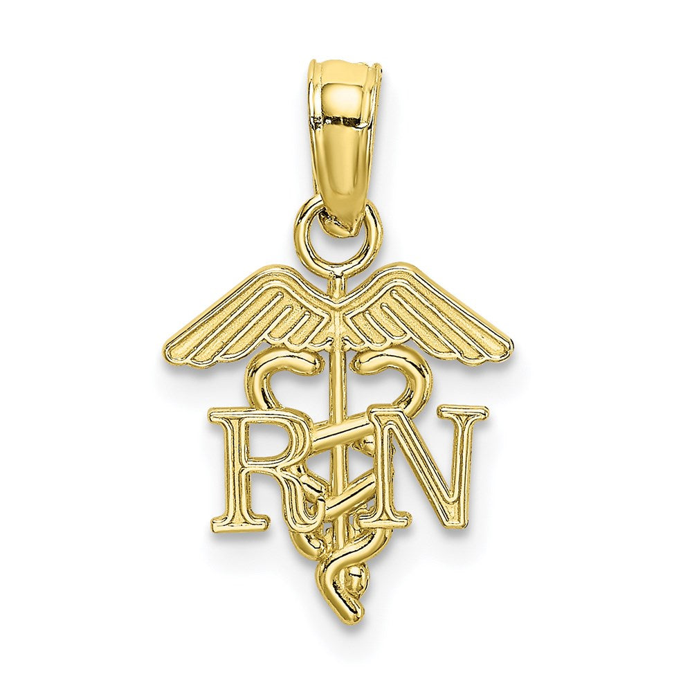 Million Charms 10K Yellow Gold Themed RN (Registered Nurse) Caduceus Pendant