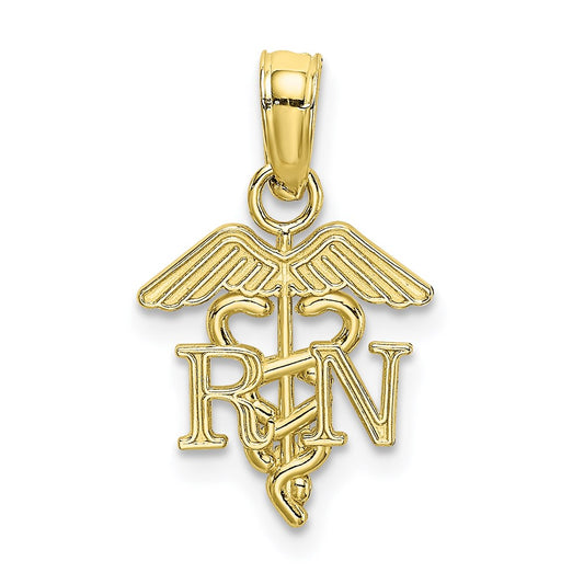 Million Charms 10K Yellow Gold Themed RN (Registered Nurse) Caduceus Pendant