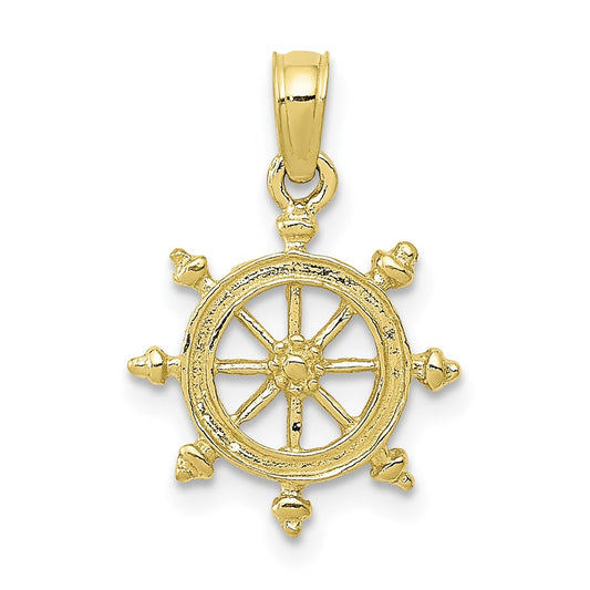 Million Charms 10K Yellow Gold Themed Ship Wheel Pendant