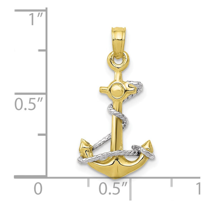 Million Charms 10K Two-Tone Nautical Anchor With Rope Pendant
