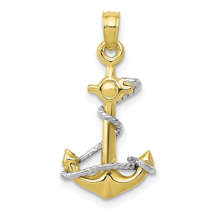 Million Charms 10K Two-Tone Nautical Anchor With Rope Pendant