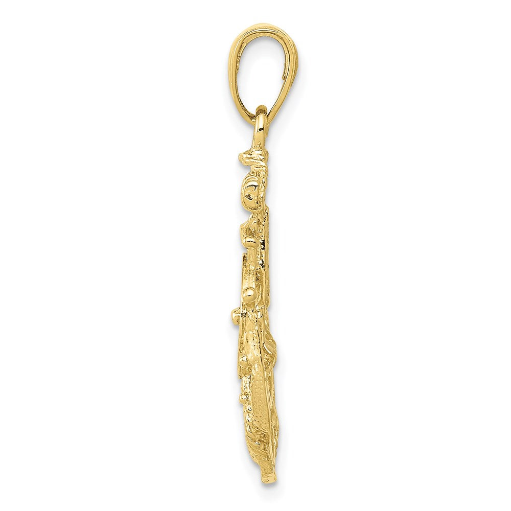 Million Charms 10K Yellow Gold Themed Medium Nautical Anchor With Wheel Pendant