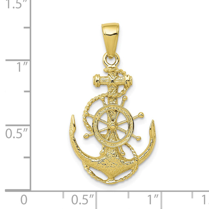 Million Charms 10K Yellow Gold Themed Medium Nautical Anchor With Wheel Pendant