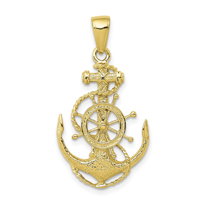 Million Charms 10K Yellow Gold Themed Medium Nautical Anchor With Wheel Pendant