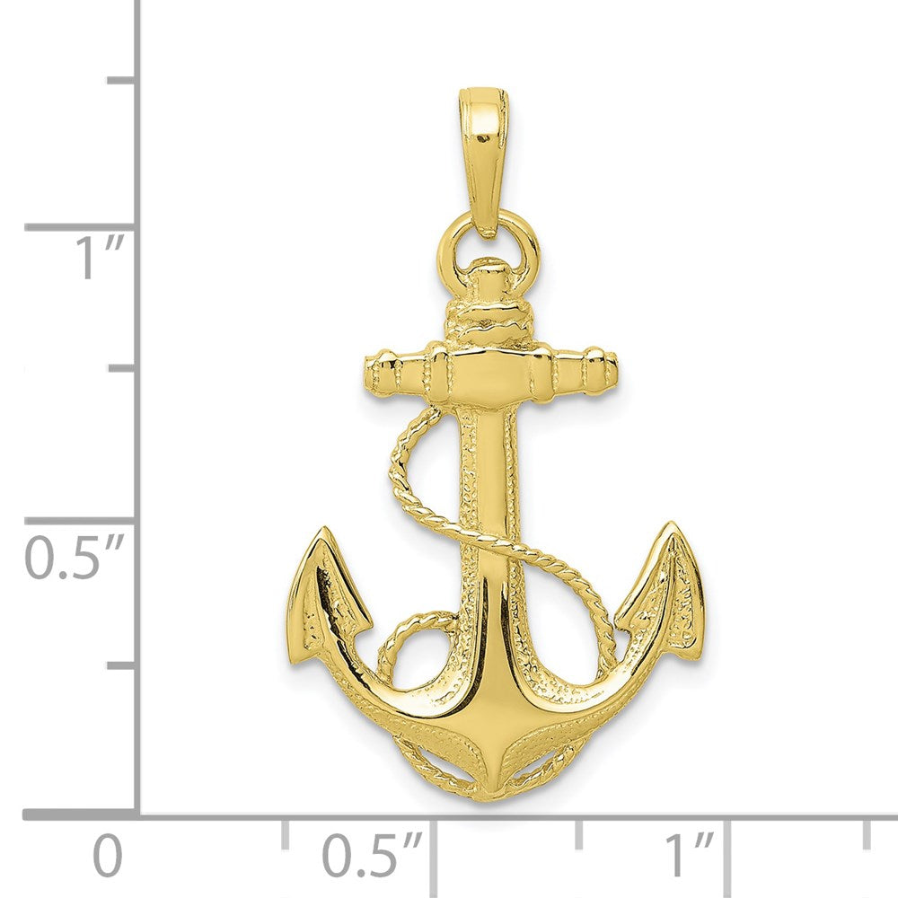 Million Charms 10K Yellow Gold Themed Nautical Anchor With Rope Pendant