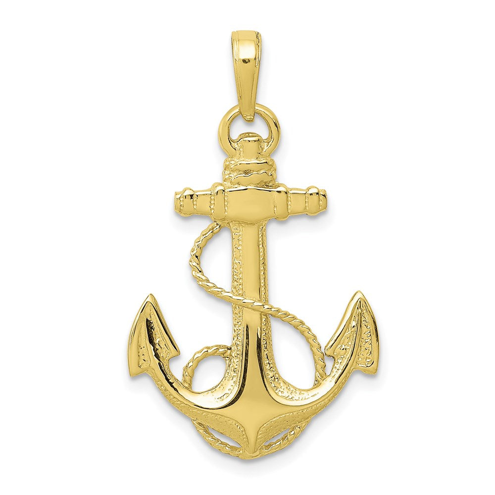 Million Charms 10K Yellow Gold Themed Nautical Anchor With Rope Pendant