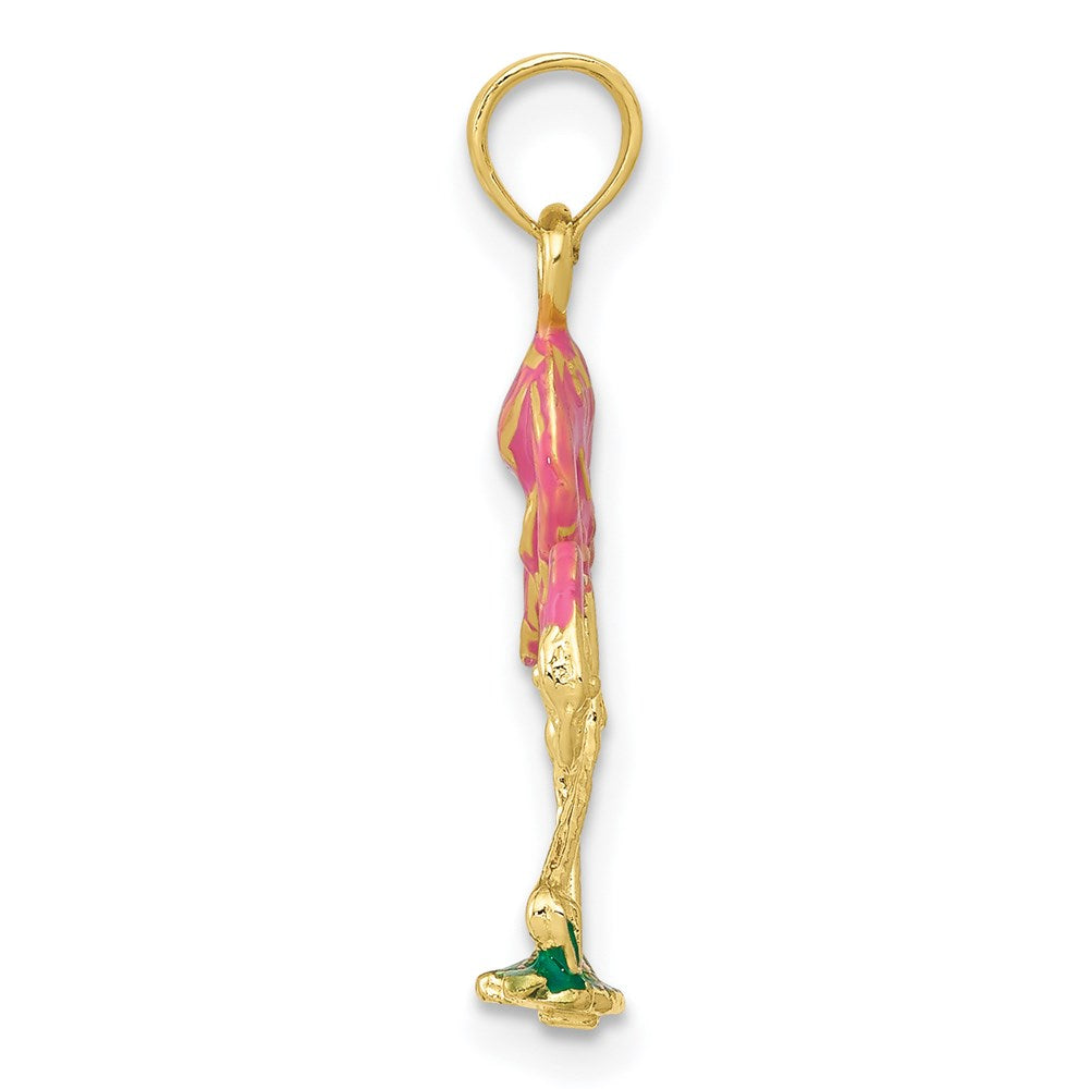Million Charms 10K Yellow Gold Themed 3-D Pink Flamingo Pendant