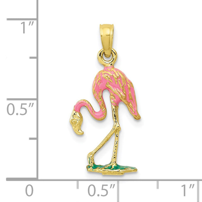 Million Charms 10K Yellow Gold Themed 3-D Pink Flamingo Pendant