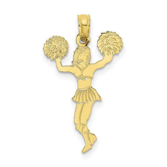 Million Charms 10K Yellow Gold Themed Cheerleader With Pom-Poms Pendant