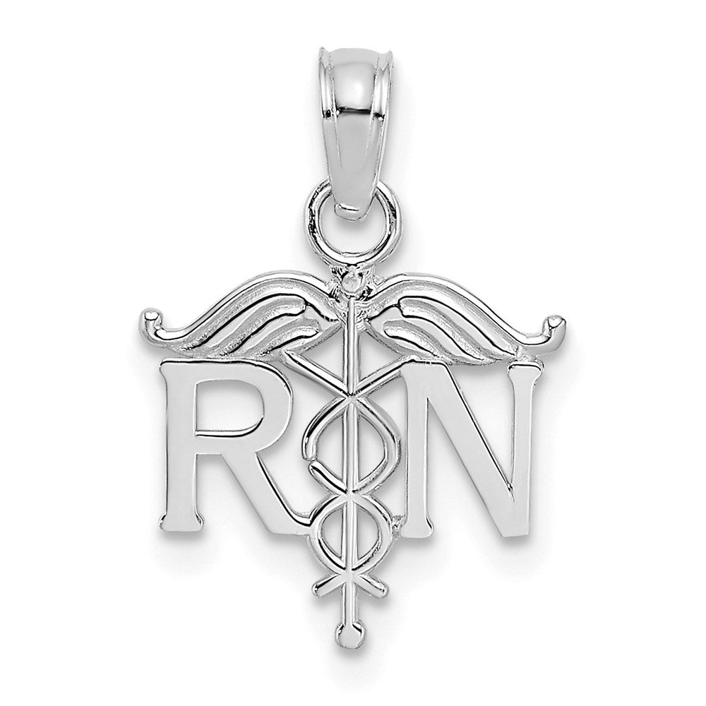 Million Charms 10K White Gold Themed Registered Nurse Pendant