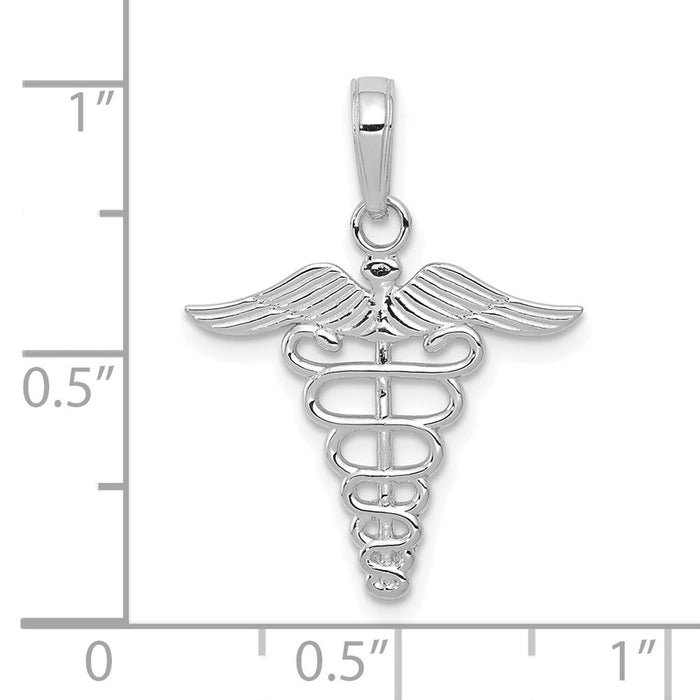 Million Charms 10K White Gold Themed Caduceus Pendant