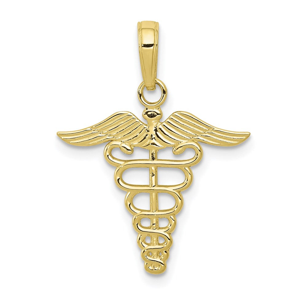 Million Charms 10K Yellow Gold Themed Caduceus Pendant