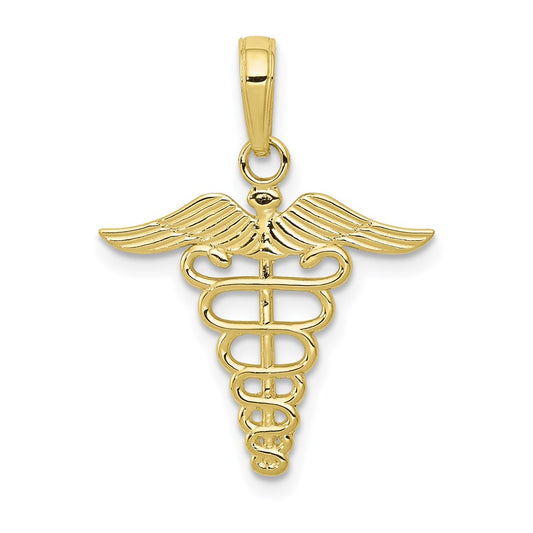 Million Charms 10K Yellow Gold Themed Caduceus Pendant